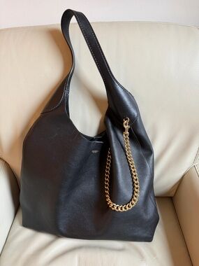 Brooklyn Large Coach Black Leather Shoulder Bag Hobo with Gold Chain